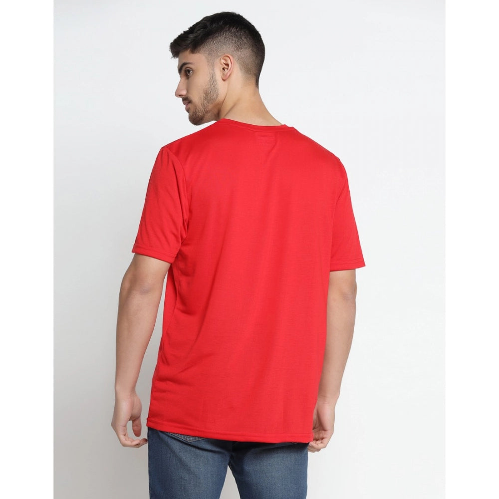 Generic Men's Casual Half Sleeve Printed Cotton Blended Round Neck T-shirt (Red)