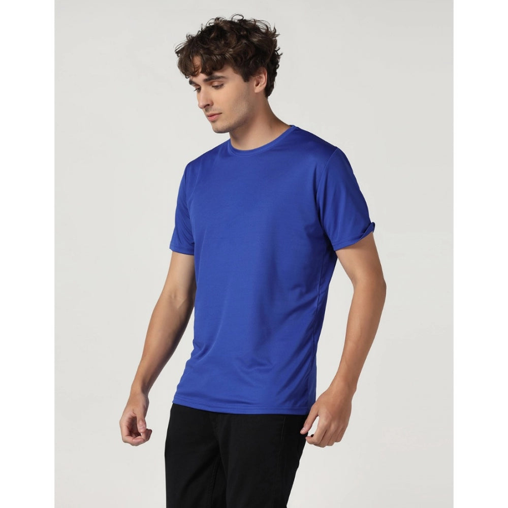 Generic Men's Casual Half Sleeve Solid Polyester Round Neck T-shirt (Royal)