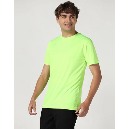 Generic Men's Casual Half Sleeve Solid Polyester Round Neck T-shirt (Neon)