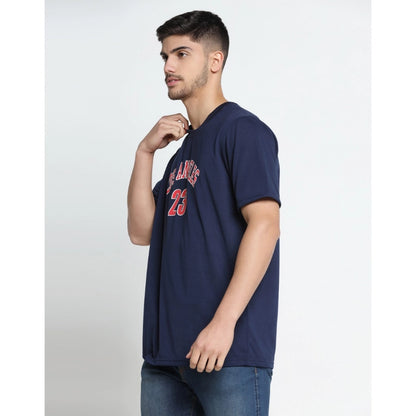 Generic Men's Casual Half Sleeve Printed Cotton Blended Round Neck T-shirt (Navy)