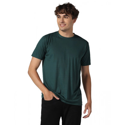 Generic Men's Casual Half Sleeve Solid Polyester Round Neck T-shirt (Green)