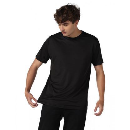 Generic Men's Casual Half Sleeve Solid Polyester Round Neck T-shirt (Black)