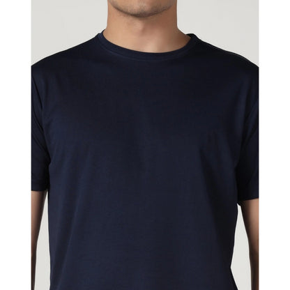 Generic Men's Casual Half Sleeve Solid Polyester Round Neck T-shirt (Navy)