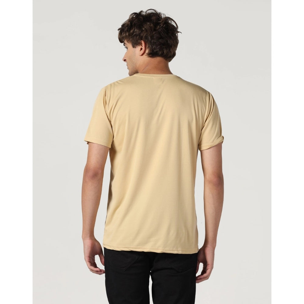 Generic Men's Casual Half Sleeve Solid Polyester Round Neck T-shirt (Beige)