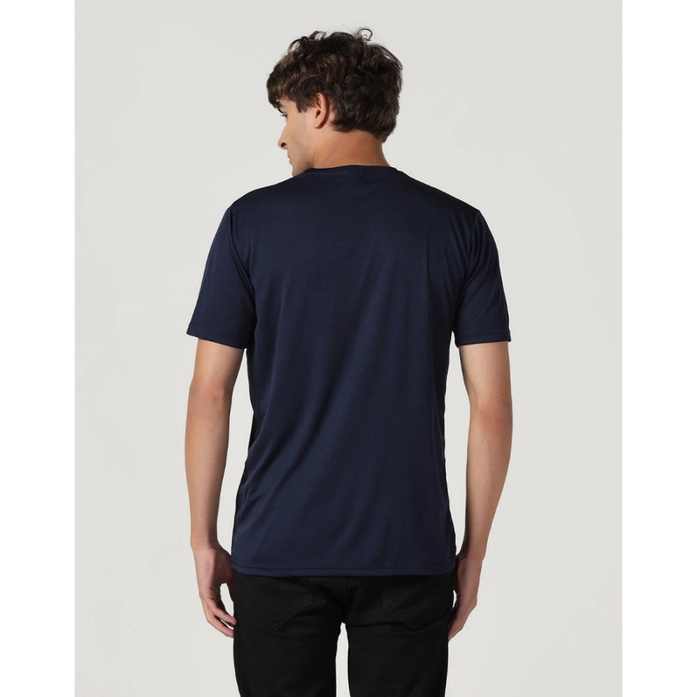 Generic Men's Casual Half Sleeve Solid Polyester Round Neck T-shirt (Navy)