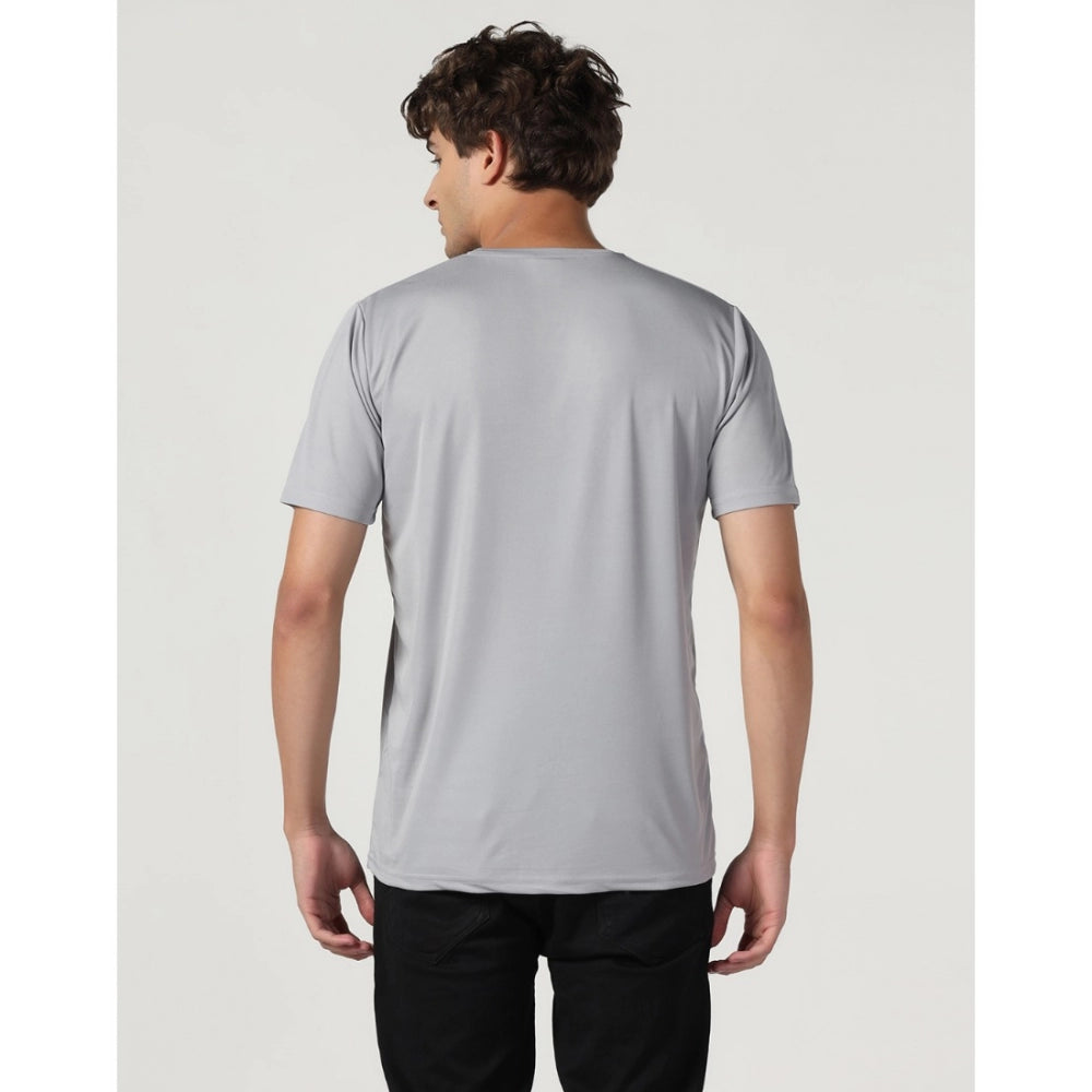 Generic Men's Casual Half Sleeve Solid Polyester Round Neck T-shirt (Lgrey)