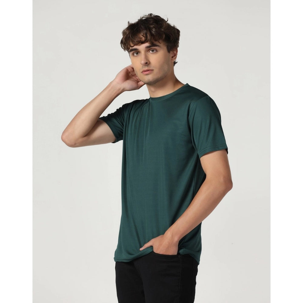 Generic Men's Casual Half Sleeve Solid Polyester Round Neck T-shirt (Green)