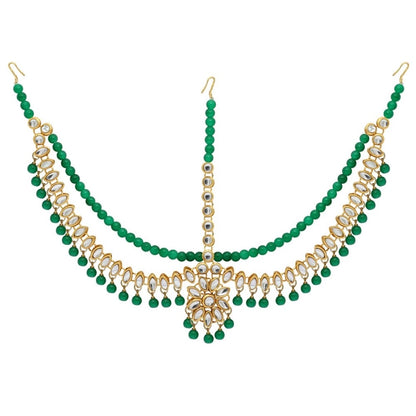 Generic Women's Green Color Imitation Pearl &amp; Kundan Work Matha Patti