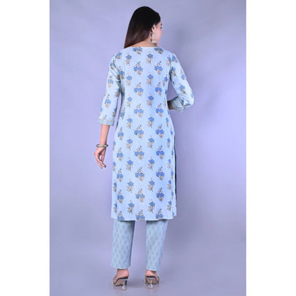 Blue Printed Rayon Kurti with Pant Set