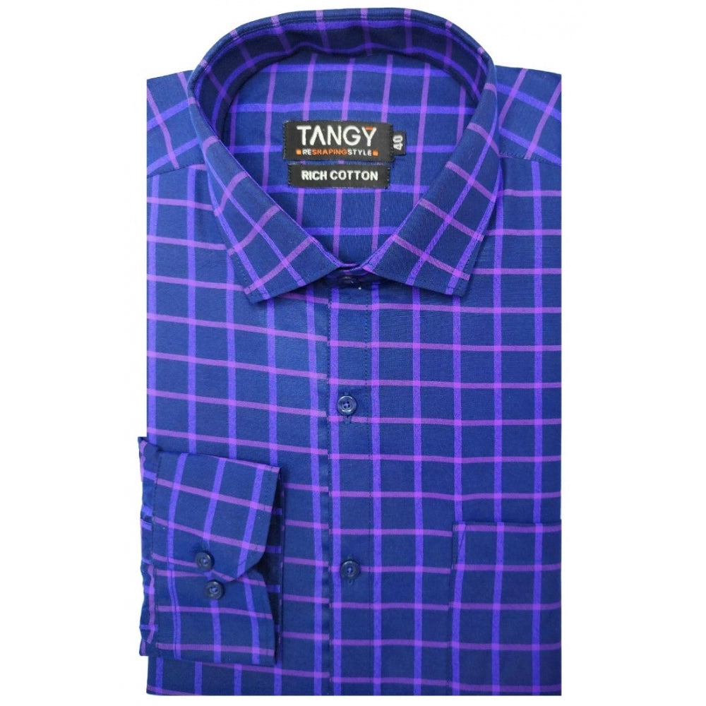 Generic Men's Cotton Lycra Full Sleeve Checked Casual Shirt (Blue Purple)