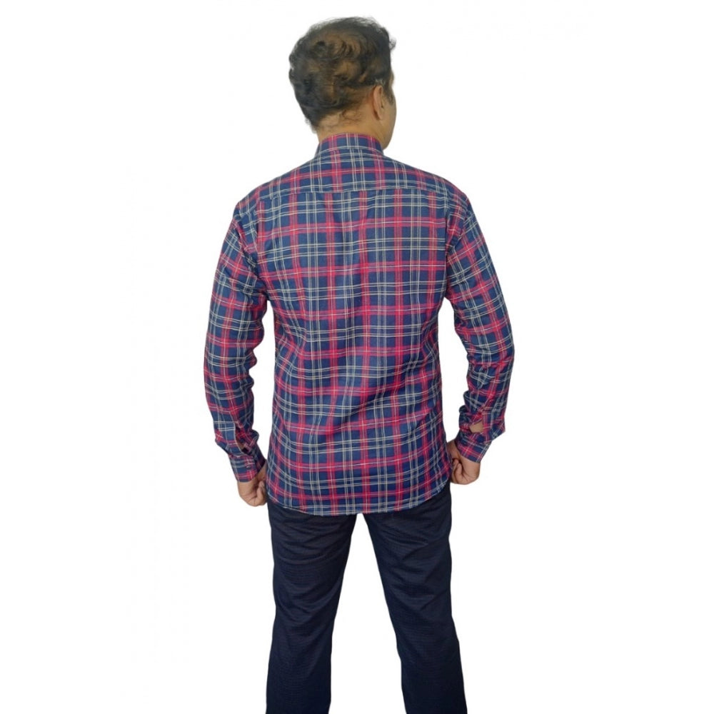 Generic Men's Cotton Lycra Full Sleeve Checked Casual Shirt (Red )