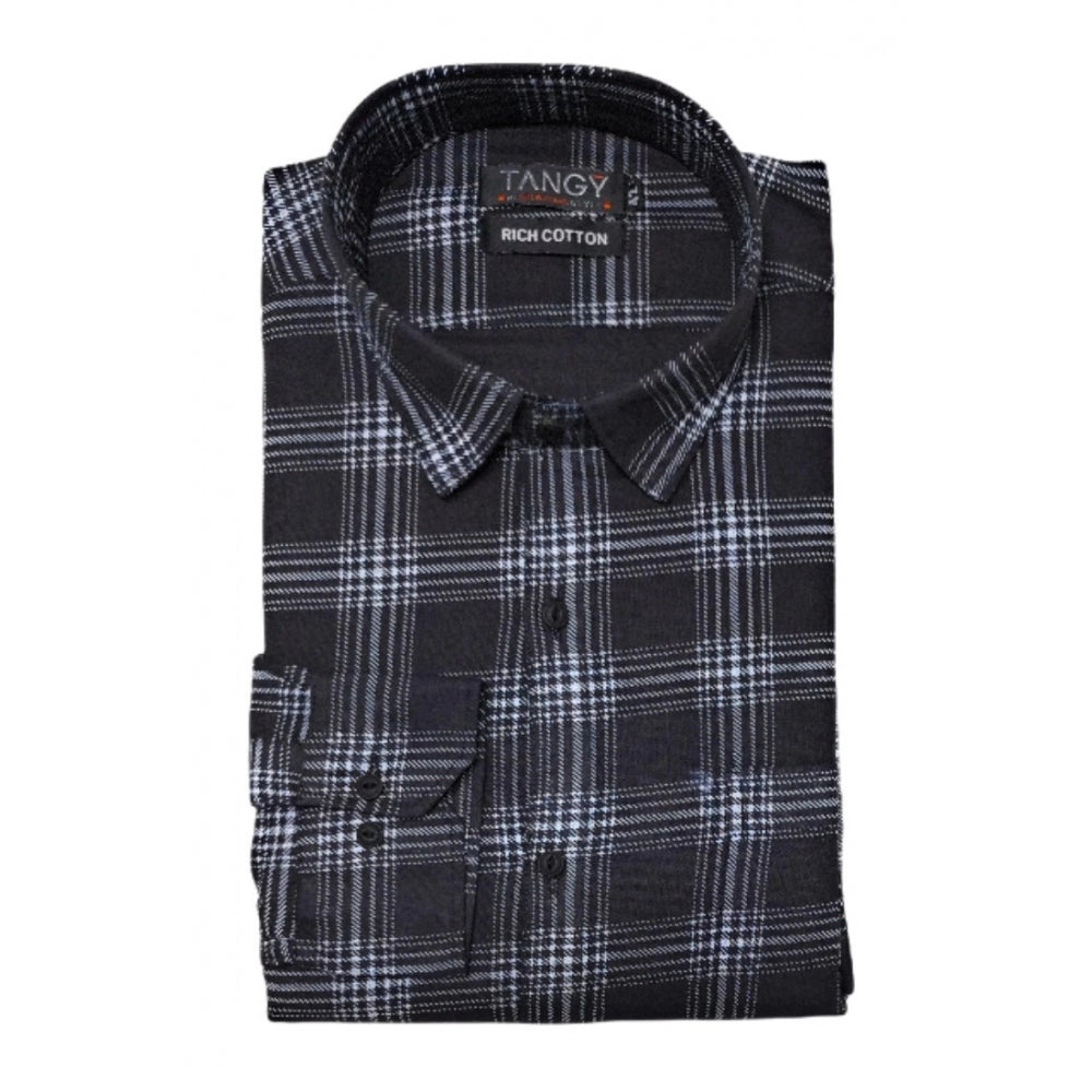 Generic Men's Cotton Lycra Full Sleeve Checked Casual Shirt (Black)