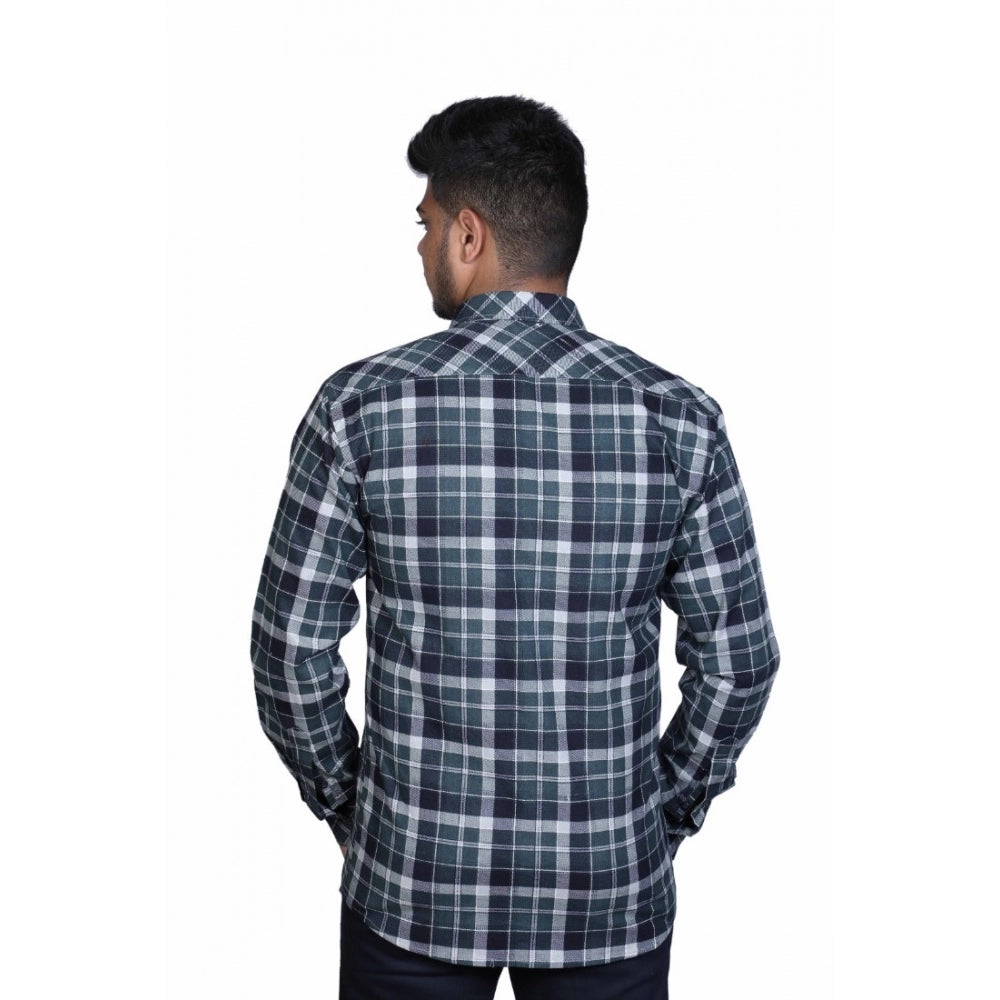 Generic Men's Cotton Lycra Full Sleeve Checked Casual Shirt (Dark Green)