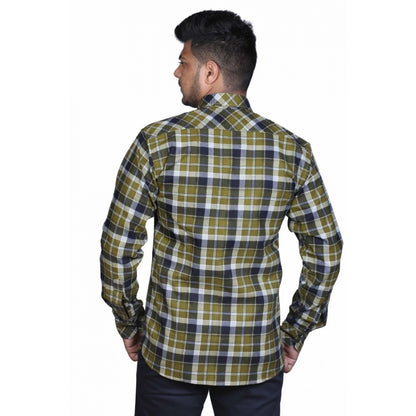 Generic Men's Cotton Lycra Full Sleeve Checked Casual Shirt (Green)