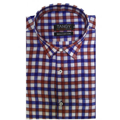 Generic Men's Cotton Lycra Full Sleeve Checked Casual Shirt (Maroon Blue)