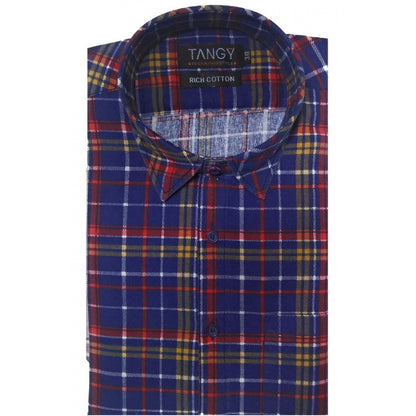 Generic Men's Cotton Lycra Full Sleeve Checked Casual Shirt (Blue Red)