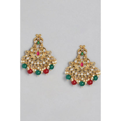 Generic Women's Rose Gold Plated Alloy Kundan Earrings &amp; Mangtikka (Red &amp; Green)