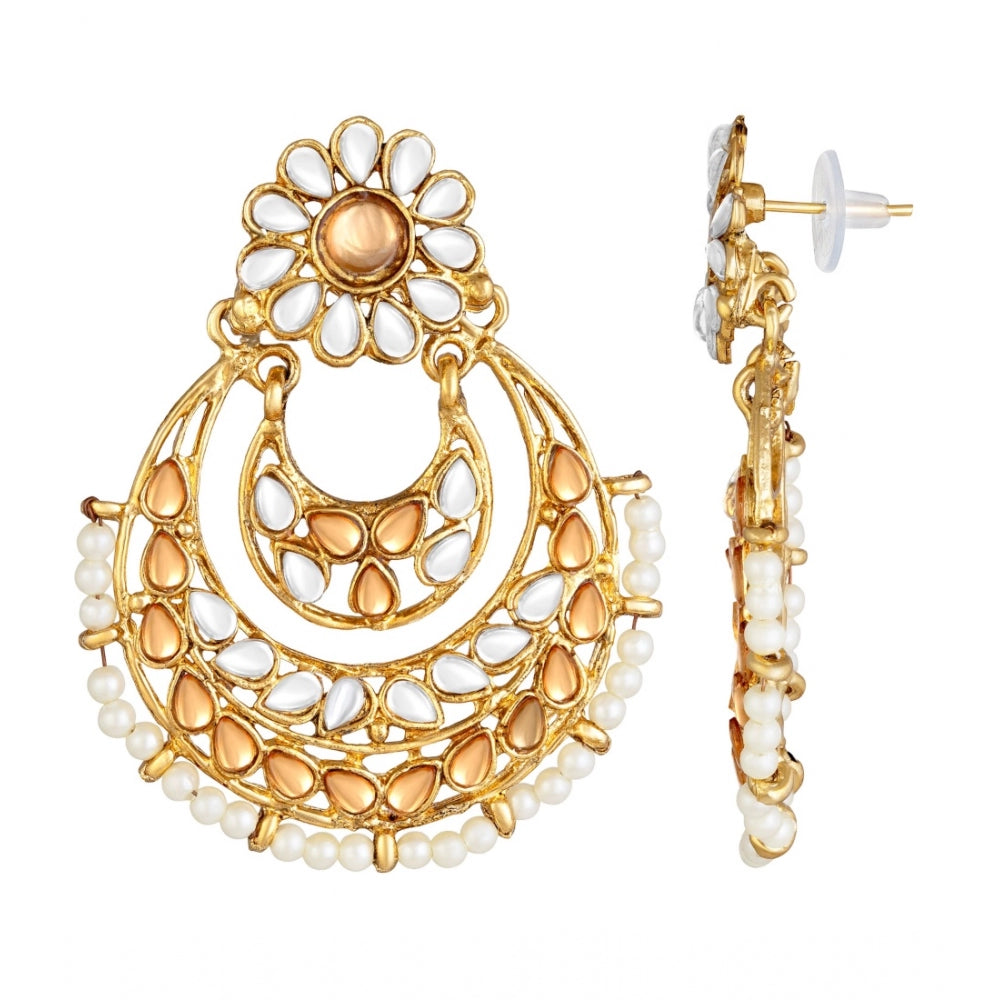 Generic Women's Rose Gold Plated Alloy Kundan Earrings &amp; Mangtikka (White &amp; Gold)