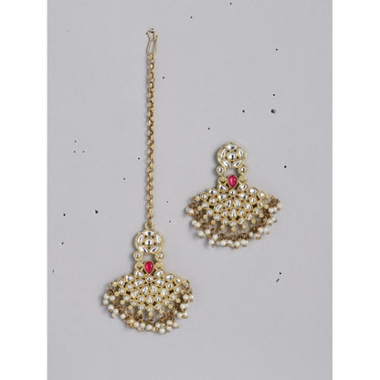 Generic Women's Rose Gold Plated Alloy Kundan Earrings &amp; Mangtikka (White)