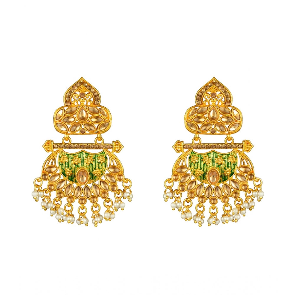 Generic Women's Rose Gold Plated Alloy Kundan Earrings &amp; Mangtikka (Green)