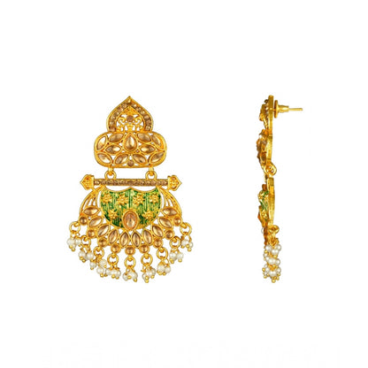 Generic Women's Rose Gold Plated Alloy Kundan Earrings &amp; Mangtikka (Green)