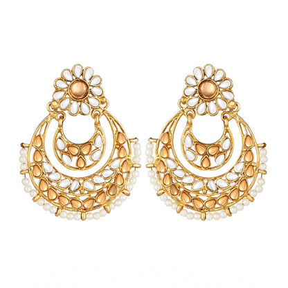 Generic Women's Rose Gold Plated Alloy Kundan Earrings &amp; Mangtikka (White &amp; Gold)