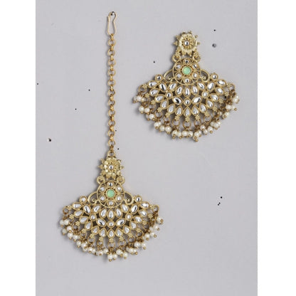 Generic Women's Rose Gold Plated Alloy Kundan Earrings &amp; Mangtikka (White)