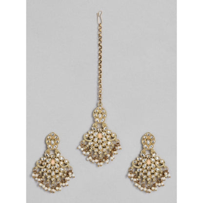 Generic Women's Rose Gold Plated Alloy Kundan Earrings &amp; Mangtikka (White)