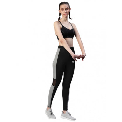 Generic Women's Polyster Solid Sport Leggings (Black &amp; Grey)