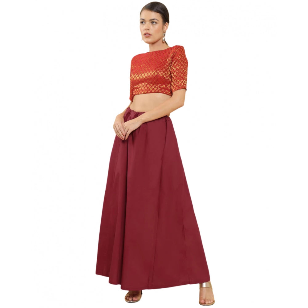 Generic Women's Cotton Solid Free Size Petticoat (Maroon)