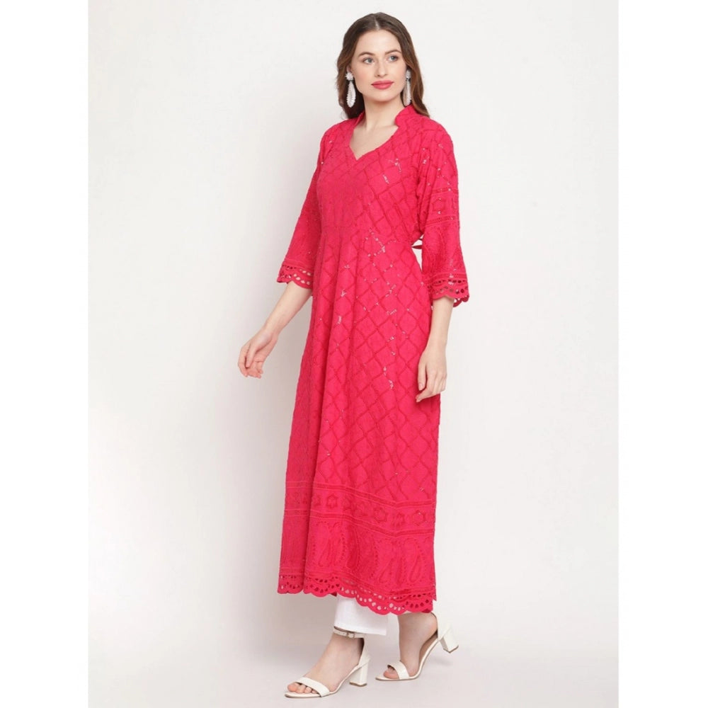 Magenta Embroidered Cotton Anarkali Kurti