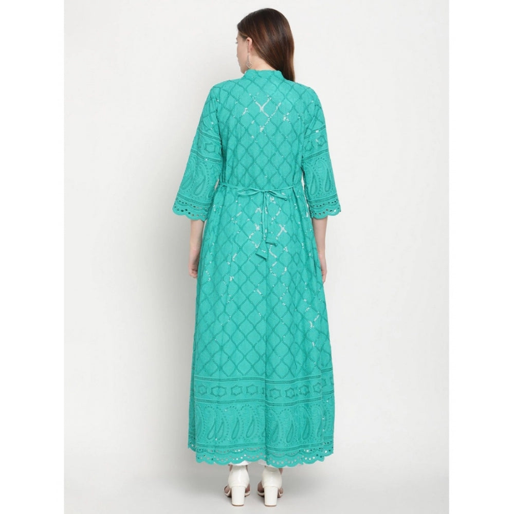 Blue Embroidered Cotton Anarkali Kurti