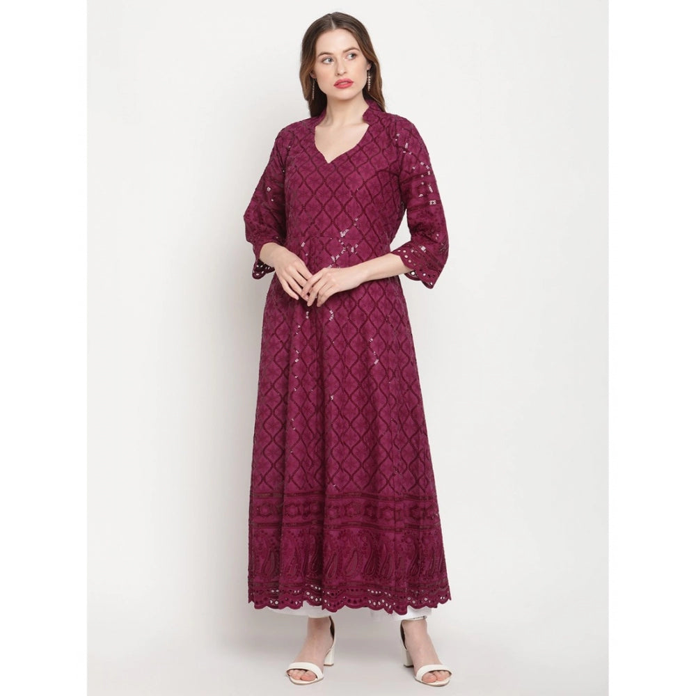 Purple Embroidered Cotton Kurti for Women