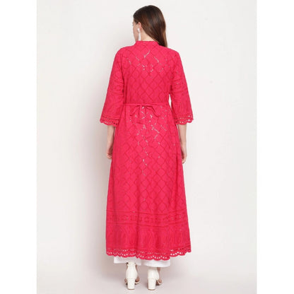 Magenta Embroidered Cotton Anarkali Kurti