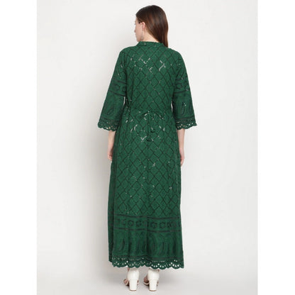 Dark Green Embroidered Cotton Anarkali Kurti