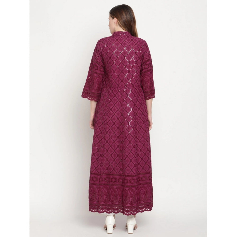 Purple Embroidered Cotton Kurti for Women