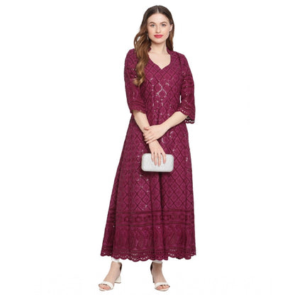 Purple Embroidered Cotton Kurti for Women