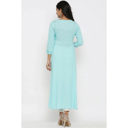 Sky Blue Embroidered Rayon Kurti