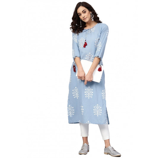 Blue Embroidered Cambric Cotton Kurti