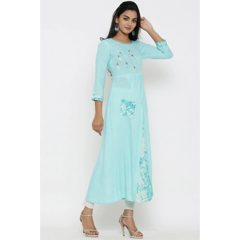 Sky Blue Embroidered Rayon Kurti