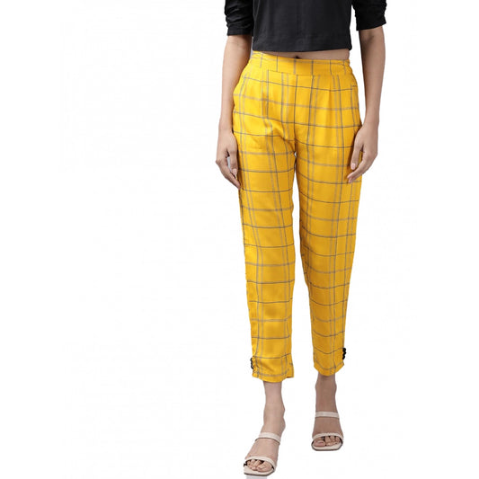 Casual Checked Rayon Trouser Pant (Yellow)