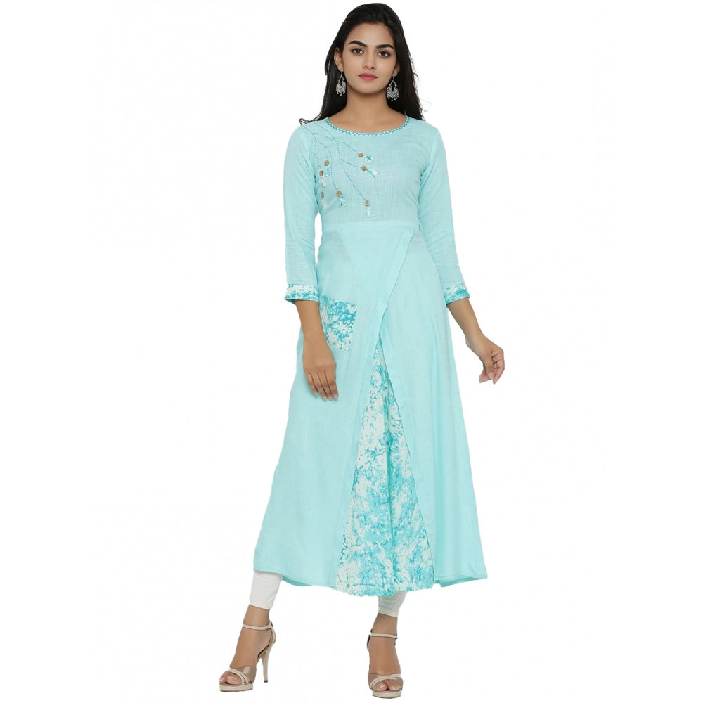 Sky Blue Embroidered Rayon Kurti