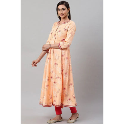 Peach Floral Printed Rayon Kurti For Women