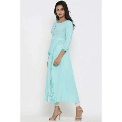 Sky Blue Embroidered Rayon Kurti