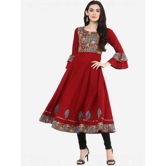 Casual Bell Sleeves Printed Cotton Kurti (Maroon)