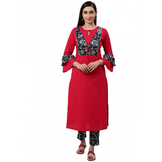 Rani Pink Floral Printed Cotton Kurti Set for Women