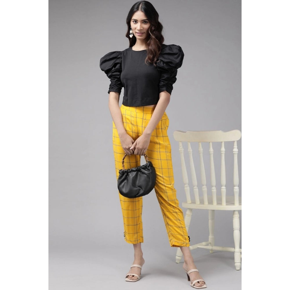 Casual Checked Rayon Trouser Pant (Yellow)