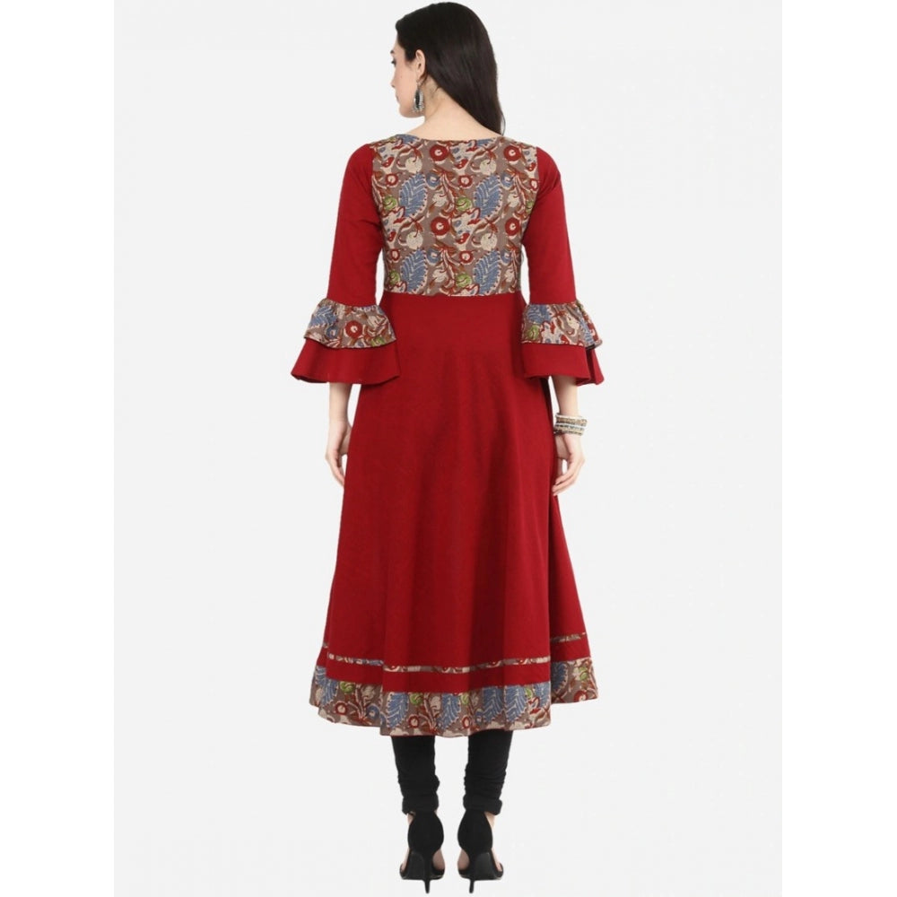 Casual Bell Sleeves Printed Cotton Kurti (Maroon)