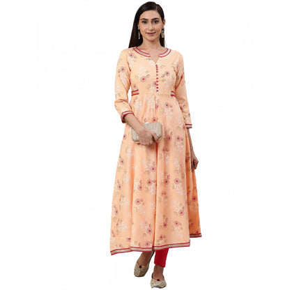 Peach Floral Printed Rayon Kurti For Women