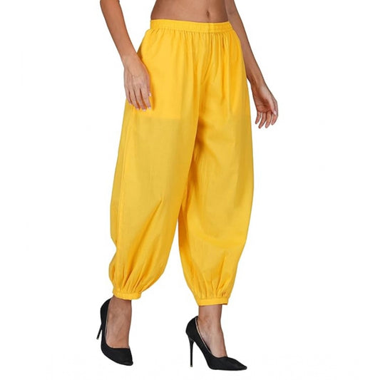 Casual Cotton Cambric Solid Elastic Waist Patiala Harem Pants (Yellow)